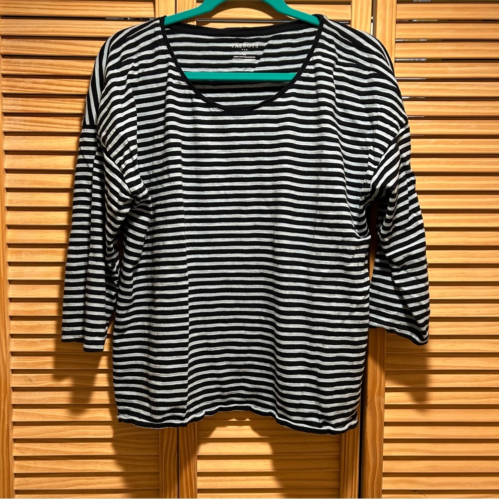 Talbots Navy and Blue 3/4 Sleeve Boxy Tee